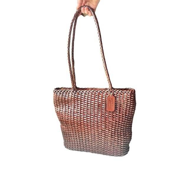 Balentin Lorenzo Handwoven Leather  Tote Bag With Logo Accents & Long Handles - Picture 1 of 13